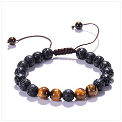 Tiger's Eye design Adjustable Lava Stone Braided Couple Bracelet with 8mm Turquoise Gemstone - Energy Boosting Jewelry