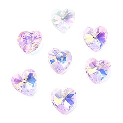 Бледно-Розовый Граненый стеклянный шарм, сердце, с покрытием на задной стороне, розовый жемчуг, 14x14x7.5 мм, отверстие : 1.4 мм