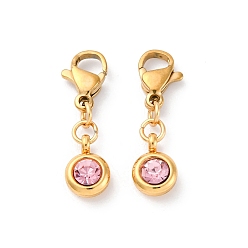 Розовый 304 из нержавеющей стали горный хрусталь подвески, застежка когтя омара, ионное покрытие (ip), светло-розовый, 23 мм