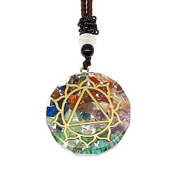 Цветок Ожерелья с подвесками из смешанных камней оргонит-чакра из натуральных и синтетических камней, ожерелье из нейлоновой нити для женщин, плоско-круглые, цветок, 25.59 дюйм (65 см)