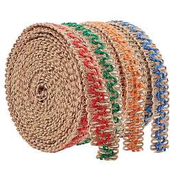 Mixed Color Gorgecraft Hessian Ribbon, Jute Ribbon, for Christmas Craft Making, Mixed Color, 5/8 inch(17mm), about 5m/roll, 4 colors, 1roll/color, 4rolls/set