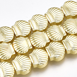 Golden Plated Electroplate Non-magnetic Synthetic Hematite Beads Strands, Scallop Shell Shape, Golden Plated, 8x9x4mm, Hole: 1mm, about 50pcs/strand, 15.9 inch