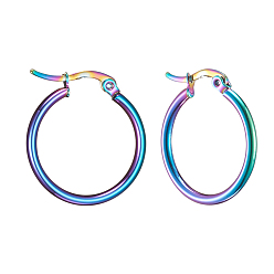Rainbow Color 304 Stainless Steel Hoop Earrings, Hypoallergenic Earrings, Ring Shape, Rainbow Color, 12 Gauge, 24~26x2mm, Pin: 0.7~1.3x0.68mm