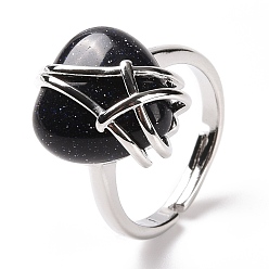 Синий Драгоценный Камень Регулируемое кольцо в форме сердца из синтетического золота с голубым золотым камнем, украшения из латунной проволоки для женщин, без кадмия и без свинца, размер США 7 1/4~13 (17.5~22.3 мм)