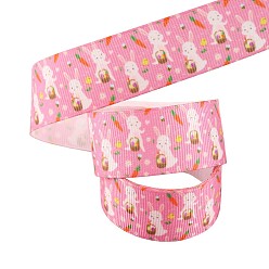 Rabbit Easter Theme Printed Polyester Grosgrain Ribbons, Flat, Rabbit Pattern, 1 inch(25mm), about 9.84 Yards(9m)/Roll
