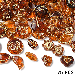 Шоколадный 75шт 15 стили имитация янтаря прозрачные акриловые бусины, с металлическим обрамлением, разнообразные, цвет шоколада, 12~18x12~14x5~12 мм, отверстие : 1.2~1.8 мм