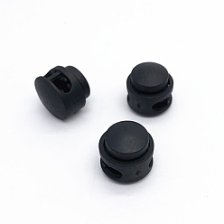 Black Nylon Cord Locks Clip Ends, Double Hole Drawstring Stopper Fastener Buttons, Black, 1.7cm, Hole: 6mm
