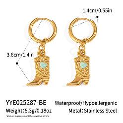 Синий 304 туфли из нержавеющей стали с серьгами-кольцами в форме сердца, с эмалью, реальный 18 k позолоченный, синие, 36.5x14 мм