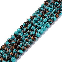 Turquoise Foncé Perles de pierre clinquant en or synthétique, ronde, teint, turquoise foncé, 6mm, Trou: 1mm, Environ 67 pcs/chapelet, 15.04 pouce (38.2 cm)
