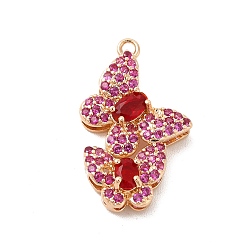 Ruby Brass with K9 Glass Pendants, Golden Butterfly Charms, Ruby, 23x14x5mm, Hole: 1.4mm
