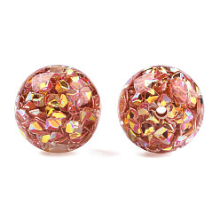 Indian Red Transparent Resin Beads, with Glitter Sequins, Round, Indian Red, 20x19mm, Hole: 2mm