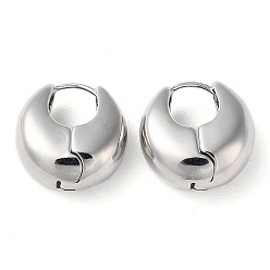 Platinum Rack Plating Brass Thick Hoop Earrings, Flat Round, Platinum, 17x8.5mm