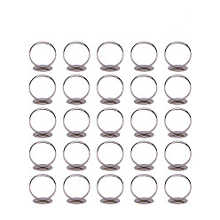 Silver PandaHall Elite Brass Pad Ring Bases, Adjustable, Silver, Size: 7, 14mm