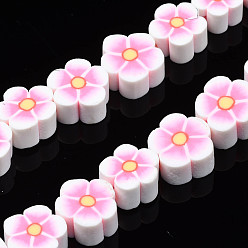 Pearl Pink Handmade Polymer Clay Bead Strands, Flower, Pearl Pink, 8~10x8~11x4~5mm, Hole: 1.6mm, about 38~40pcs/strand, 12.99 inch~14.37 inch(33~36.5cm)