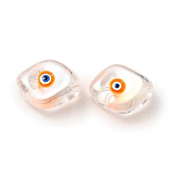 Dark Orange Transparent Glass Beads, with Enamel, Horse Eye with Evil Eye Pattern, Dark Orange, 20x16x9.5mm, Hole: 1.4mm