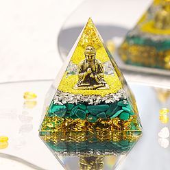 Malachite Orgonite Pyramid Resin Energy Generators, Reiki Synthetic Malachite Chips Inside and Buddha for Home Office Desk Decoration, 50x50x50mm