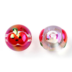 Dark Red UV Plating Transparent Acrylic Beads, with Enamel, Round with Fruit Pattern, Dark Red, 17x16x15mm, Hole: 3mm