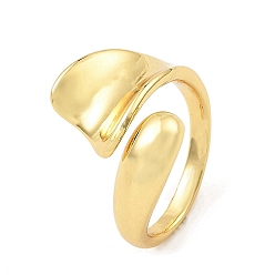 Real 18K Gold Plated Leaf Shape Rack Plating Brass Open Cuff Rings, Cadmium Free & Lead Free, Real 18K Gold Plated, US Size 5 3/4(16.3mm)