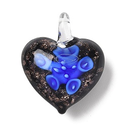 Королевский синий Ручной работы подвески золотые бусины песка, внутренние подвески в виде цветка-сердечка, королевский синий, 25x20x10.5 мм, отверстие : 4 мм