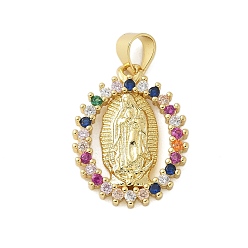 Разноцветный Латунные микро проложить кубического циркония подвески, овальные с рисунками " virgin mary", стойки покрытие, без кадмия и без свинца, долговечный, реальный 18 k позолоченный, красочный, 20x15x2.5 мм, отверстие : 4x3.5 мм