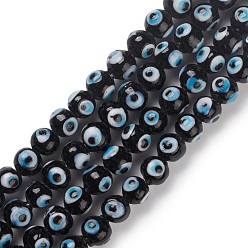 Black Handmade Evil Eye Lampwork Bead Strands, Round, Black, 8~8.5x7.5~8.5mm, Hole: 1.6mm, about 50pcs/strand, 13.98~14.25''(35.5~36.2cm)