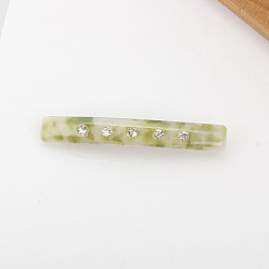 Yellow Green Rectangle Cellulose Acetate Hair Barrettes, with Rhinestones, for Women Girls, Yellow Green, 82x12x19mm