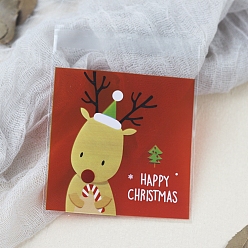 Олень Рождественская тема opp самоклеящиеся пакеты для печенья и закусок, квадрат с рисунком, Узор оленя, 10x7 см, 100 шт / пакет