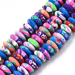 Mixed Color Handmade Polymer Clay Beads Strands, Flat Round, Mixed Color, 9.5~10.5x3.5mm, Hole: 1.5mm, about 104~105pcs/strand, 15.75 inch~15.87 inch(40cm~40.3cm)