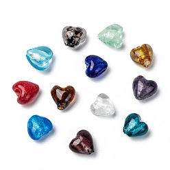 Mixed Color Handmade Silver Foil Glass Beads, for Mother's Day Gift Making, Heart, Mixed Color, 15x15mm, Hole: 1~2mm