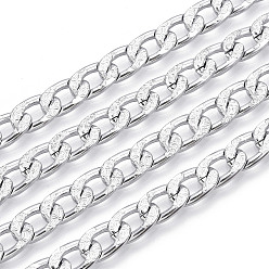 Silver Aluminium Textured Cuban Link Chains, Unwelded, with Spool, Silver, 11.5x7x2mm, about 82.02 Feet(25m)/Roll