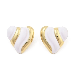 Белый PVD вакуумное покрытие золото 304 серьги-гвоздики из нержавеющей стали для женщин, с эмалью, сердце, белые, 26x26.5 мм