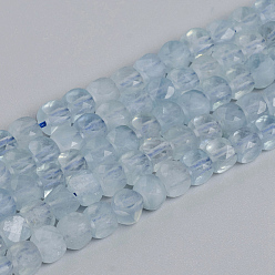 Aquamarine Natural Aquamarine Beads Strands, Faceted, Cube, 4~5x4~5x4~5mm, Hole: 0.7mm, about 72~76pcs/strand, 15.55 inch(39.5cm)