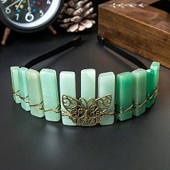 Green Aventurine Hollow Butterfly Metal Crown Hair Bands, Raw Natural Green Aventurine Wrapped Hair Hoop for Women Girl, 150x140x50mm