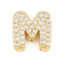 Letter M Латунные микропаве из прозрачного кубического циркония, долговечный, стойки покрытие, без свинца и без кадмия, реальный 18 k позолоченный, Буква М, 11.5x11.5x4.5 мм, отверстие : 1.5x4.5 мм