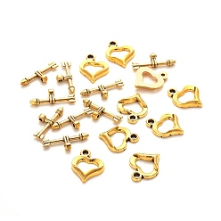 Antique Golden Tibetan Style Heart Toggle Clasps, Cadmium Free & Nickel Free & Lead Free, Antique Golden, 16x13mm, Hole: 1mm
