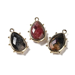 Родонит Природные подвески родонит, с кромкой из платиновой латуни, граненые, слеза, 22.5x14x5.5 мм, отверстие : 1.6 мм.