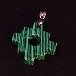 Malachite Synthetic Malachite Geometric Pendants, Cross Charms with Platinum Plated Matel Snap on Bails, 30x30x5mm