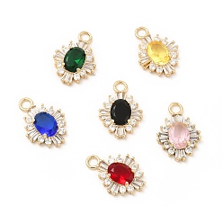Mixed Color K9 Glass Pendants, with Light Gold Brass Finding, Oval Flower Charms, Mixed Color, 18x13x4mm, Hole: 2.2mm