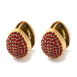 Красный топаз Вакуумное покрытие pvd 304 серьги-кольца из нержавеющей стали со стразами для женщин, слеза, золотые, красный топаз, 14x11.5x17 мм