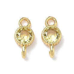 Золотистый Латунные подвески-коннекторы с плоскими круглыми фианитами, инкрустированные кубическим цирконием., золотые, стойки покрытие, без кадмия и без свинца, долговечный, золотые, 10x5x3 мм, отверстия : 1.4 mm и 1.5 мм