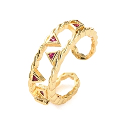 Фуксиновый Открытые манжеты из латуни с микро-паве и кубическим цирконием для женщин, без свинца и без кадмия, долговечный, реальный 18 k позолоченный, треугольные, красно-фиолетовые, регулируемый, 7 мм