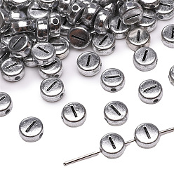 Letter I 50шт акриловые бусины, плоские круглые с буквы, Буква "i", 7x4 мм, отверстие : 1 мм