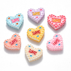 Mixed Color Resin Decoden Cabochons, for Valentine's Day, Heart Shaped Biscuit, with Word LOVE, Mixed Color, 16x19x5~6mm