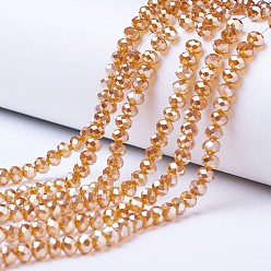 Orange Electroplate Glass Beads Strands, Platinum Plated, Faceted, Rondelle, Orange, 3x2mm, Hole: 0.8mm, about 150~155pcs/strand, 15~16 inch(38~40cm)