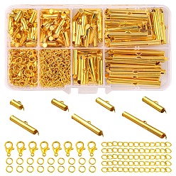 Golden DIY Jewelry Making Finding Kit, Including Iron Slide On End Clasp Tubes, Zinc Alloy Lobster Claw Clasps, Iron End Chains & Jump Rings, Golden, 330Pcs/box