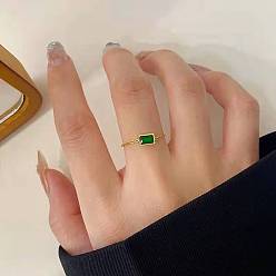 JYF92 Ring, Gold Color, Green Diamond Pull-out Chic European and American Style Finger Chain with Pullable Ring, Sparkling Zircon Inlaid Metal Hand Jewelry