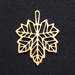 Golden Autumn Theme 201 Stainless Steel Filigree Joiners Links, Laser Cut, Maple Leaf , Golden, 23x18x1mm