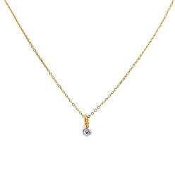 Clear Birthstone Style Cubic Zirconia Diamond Pendant Necklace, with Golden Titanium Steel Chains, Clear, 17.72 inch(45cm)