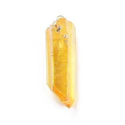 Золотистый Гальванизированные натуральные кварцевые подвески, с латунной фурнитурой , пули, остроконечные подвески, золотые, золотые, 40~65x7~15 мм, отверстие : 3 мм