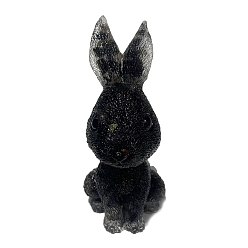 Obsidienne Dorée Décoration d'affichage de lapin en résine, avec des éclats d'obsidienne dorée naturelle à l'intérieur pour la décoration de bureau à domicile, 45x50x95mm
